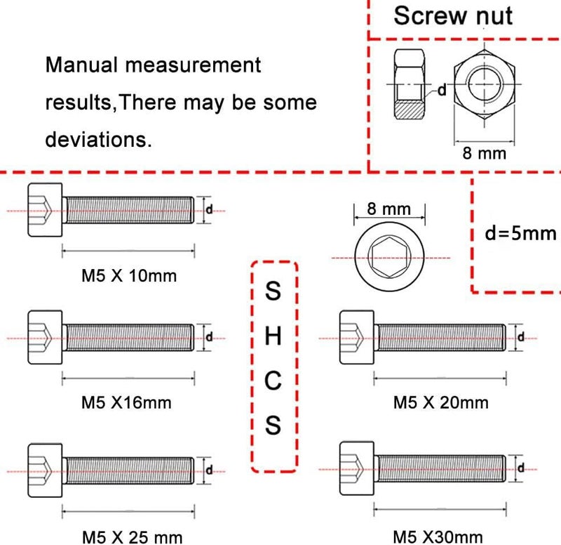 newlng M5 304 Stainless Steel Bolts and Nuts, Hex Flat Head Cap Bolts Screws Nuts Hexagon Socket Head Screw,Heavy Duty Hex Bolts Nuts Assortment, Head Mechanical Parts Combination Box - Image 2